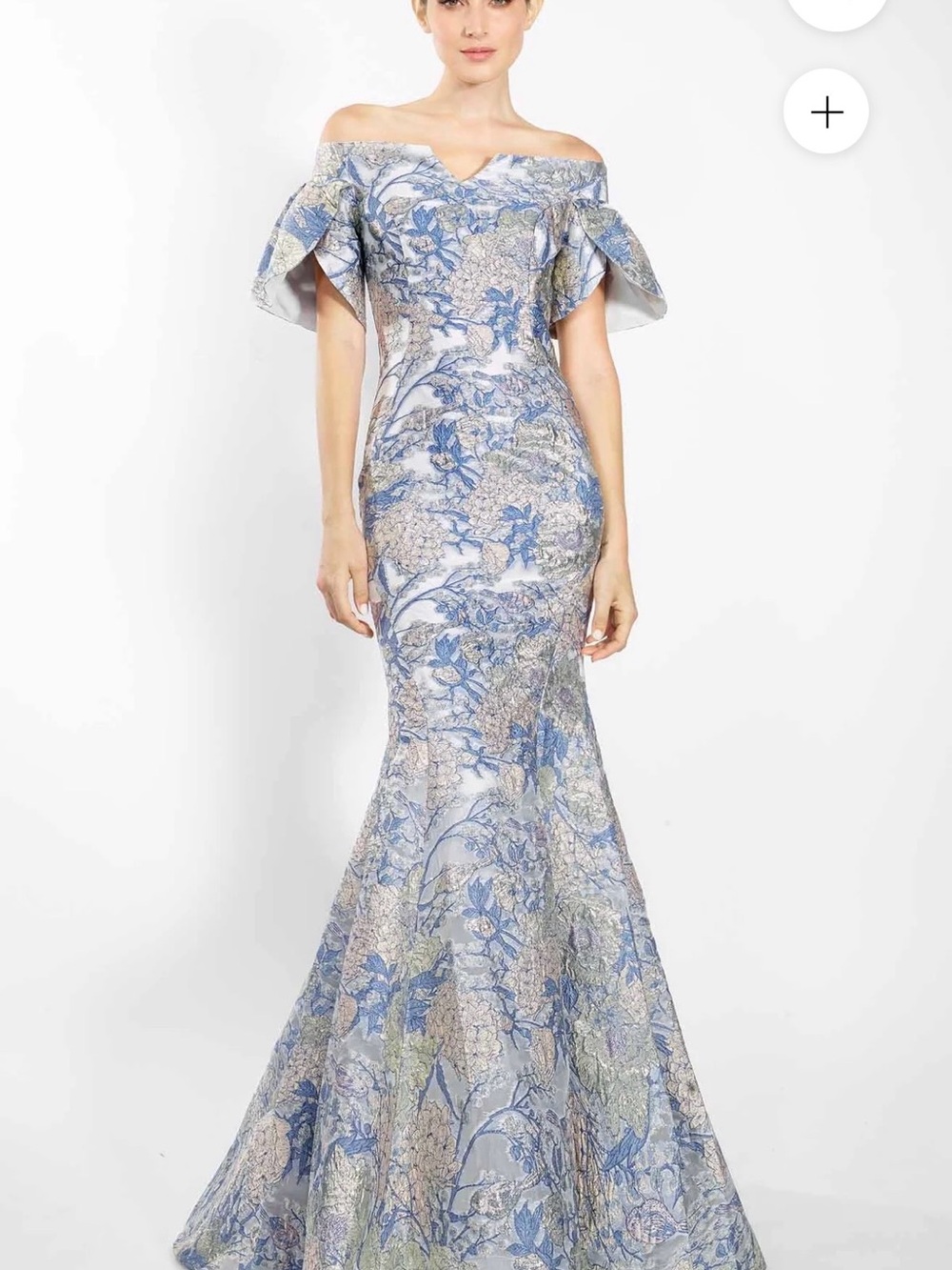 Off-Shoulder Blue Floral Mermaid Evening Dress
